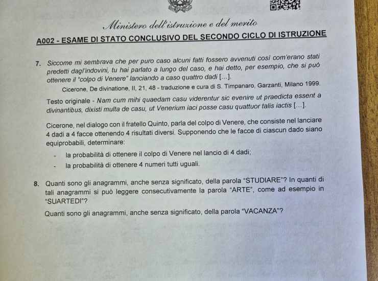 Le tracce della seconda prova