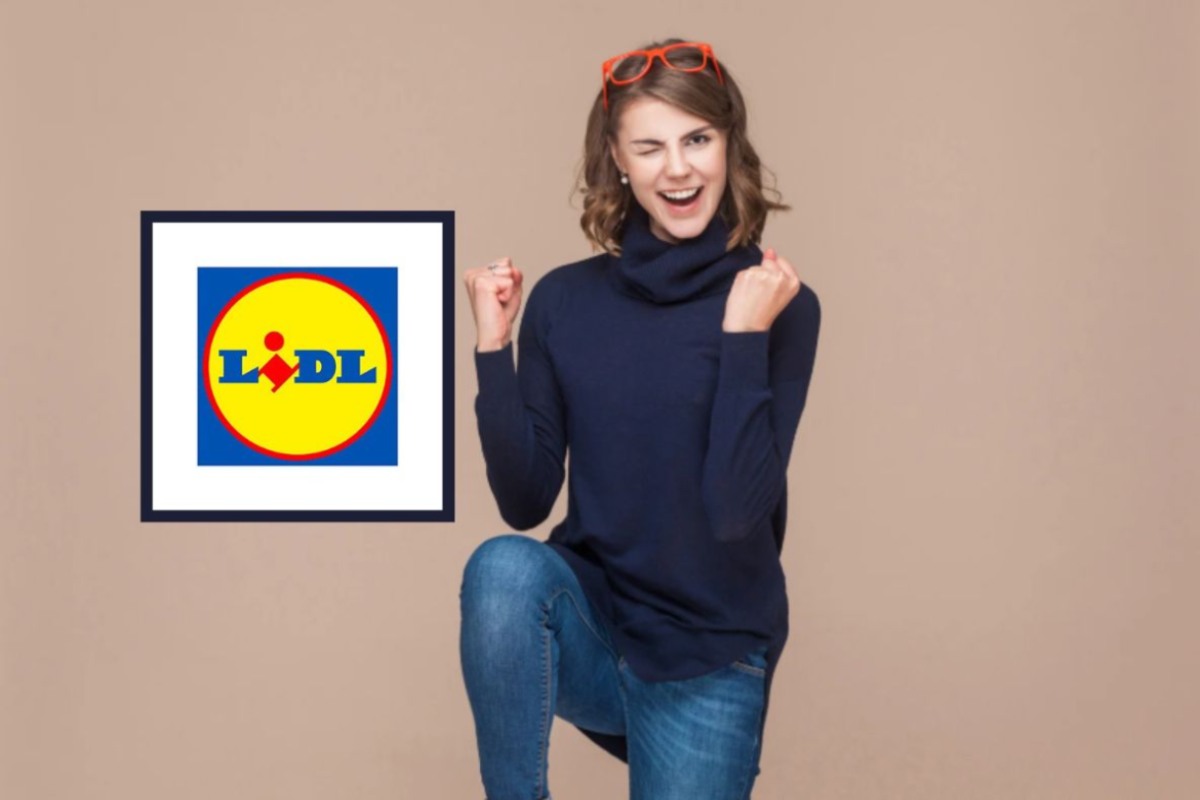 donna che esulta e logo di lidl