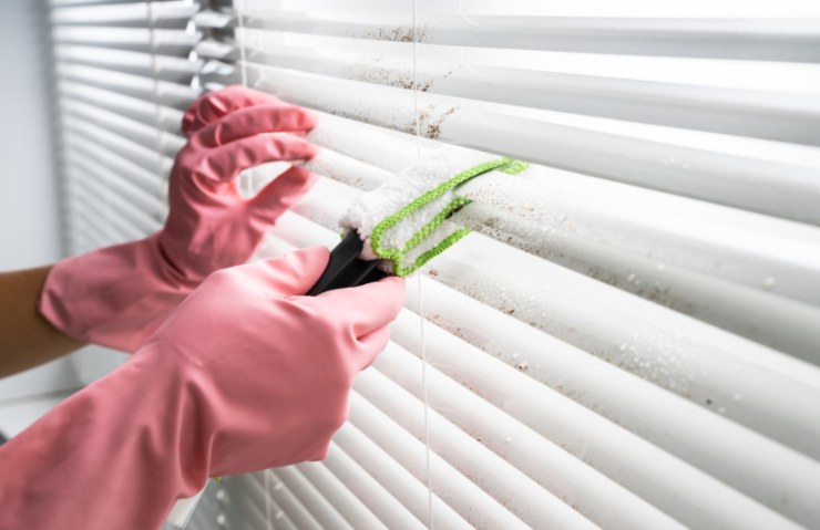 persona che pulisce le tapparelle