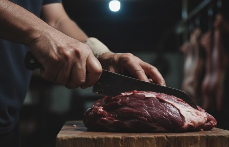 Macellai lavorano la carne