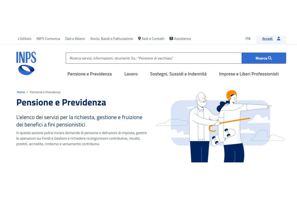 screen pagina inerente alle pensioni dal sito ufficiale INPS