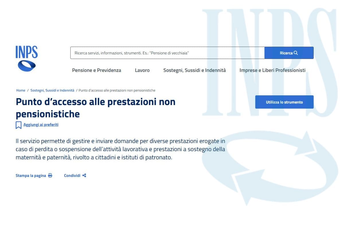 screen sito inps Punto d'accesso alle prestazioni non pensionistiche