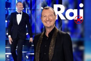 amadeus e logo rai con x rossa sopra