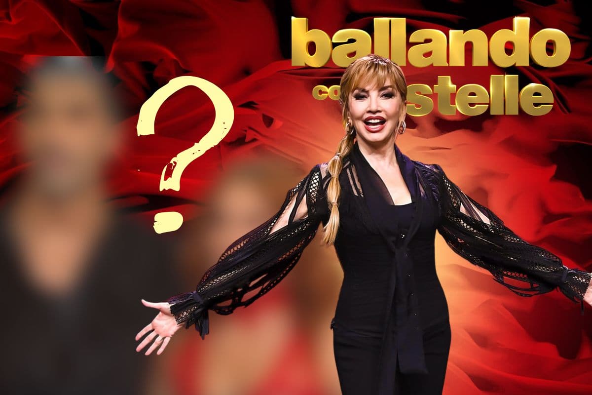 milly carlucci, logo ballando con le stelle e coppia magnini oscurata con punto interrogativo