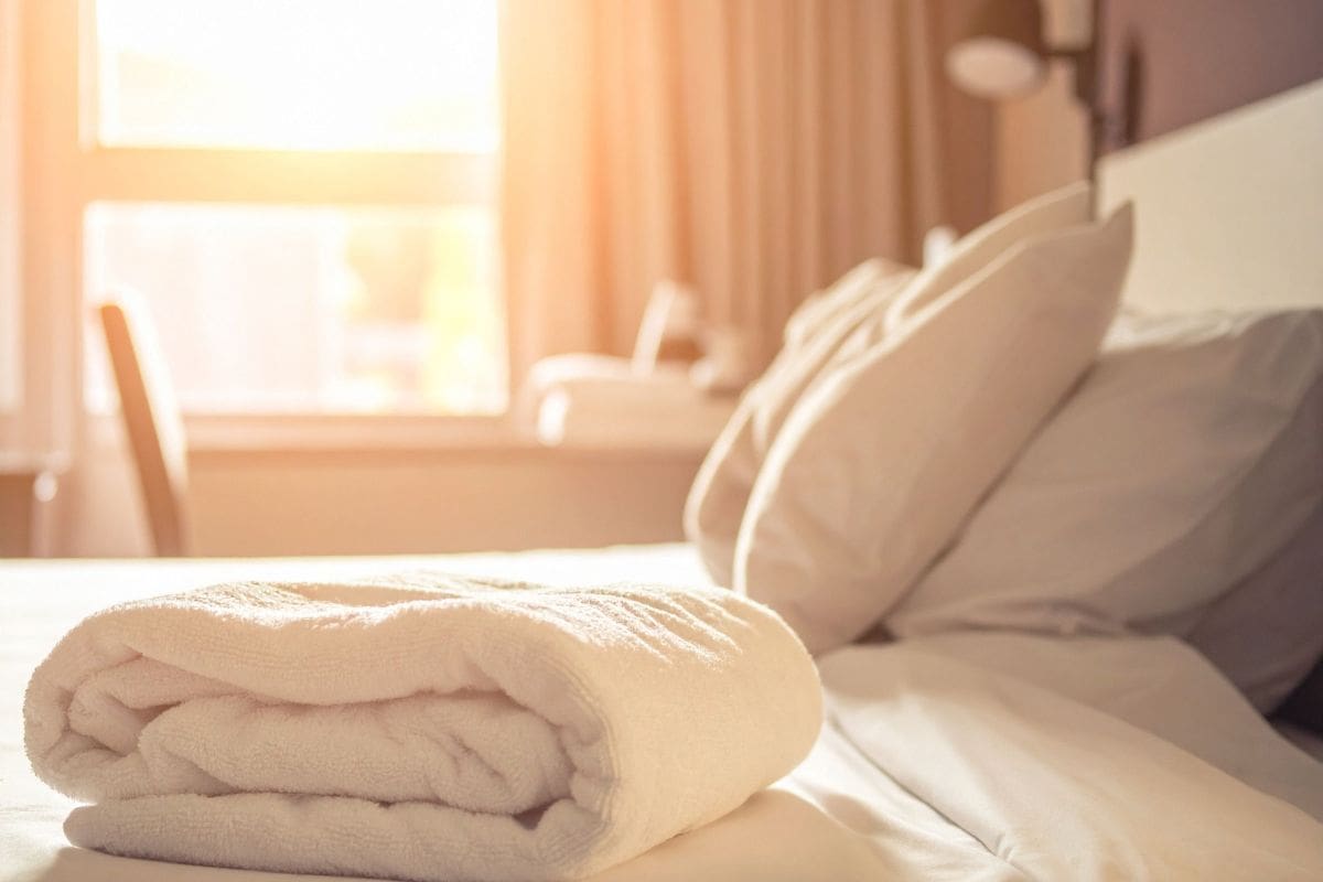 asciugamani piegati sul letto in camera albergo