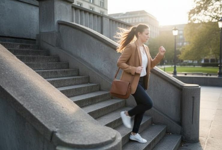Ragazza scende le scale a piedi