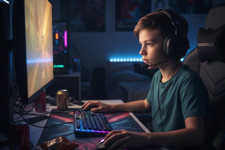 Un ragazzo impegnato in una sessione di gaming al pc