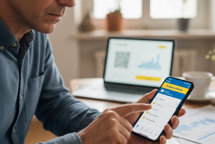 Uomo che fa operazioni con Bancoposta