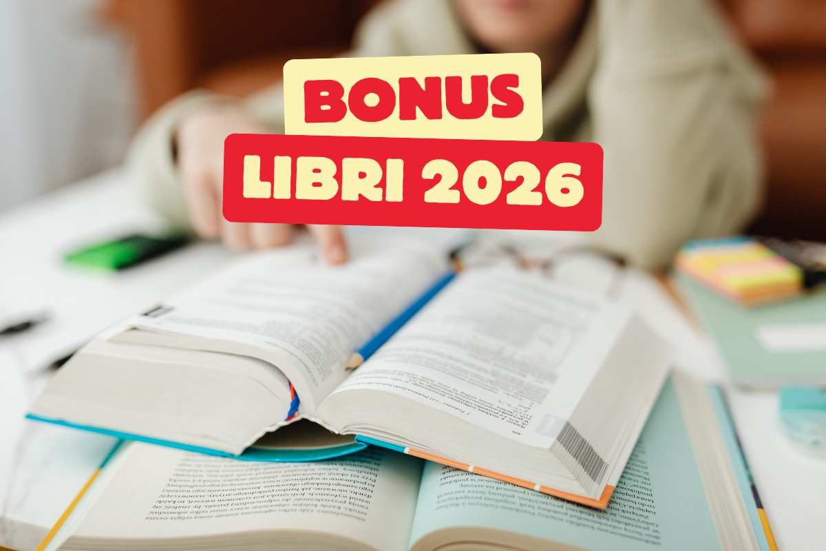 libri scolastici e scritta "bonus libri 2026"