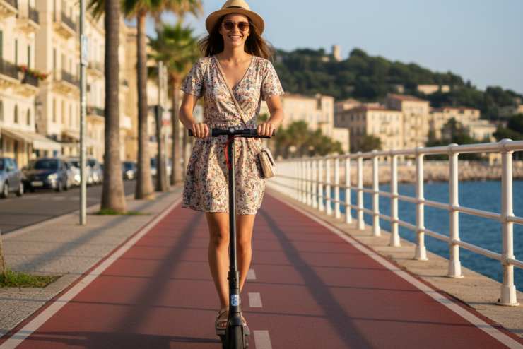 Donna in monopattino