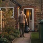 Un uomo va a gettare l'immondizia