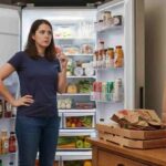 Frigo pieno e cibo d'asporto