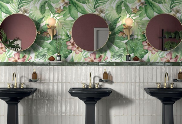 Panaria Workshop e Glam piastrelle in gres decorate per bagno